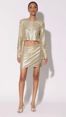 Walter Baker Mallory Mini Skirt Short Gold Sequins Glam Going Out 10 Sparkly